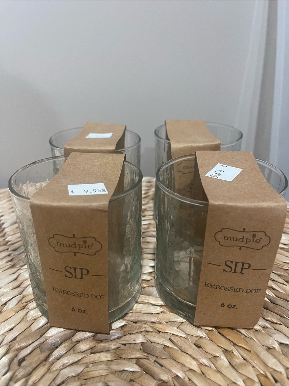 Mud Pie Clear Embossed SIP Glass - Set of 4